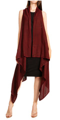 Sakkas Ivana Women's Oversized Draped Open Front Sleeveless Cardigan in Tie Dye#color_A-Burgundy