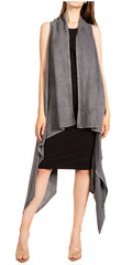 Sakkas Ivana Women's Oversized Draped Open Front Sleeveless Cardigan in Tie Dye#color_A-Grey