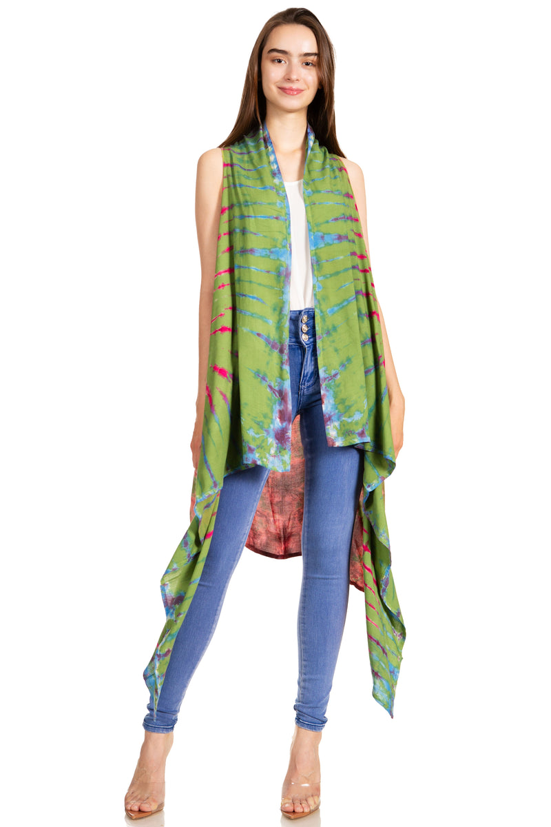 Sakkas Ivana Women's Oversized Draped Open Front Sleeveless Cardigan in Tie Dye