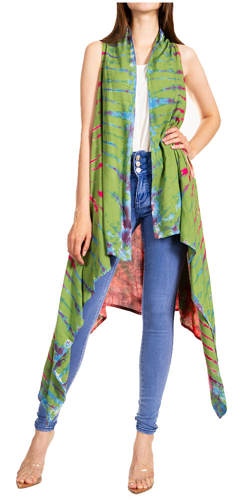 Sakkas Ivana Women's Oversized Draped Open Front Sleeveless Cardigan in Tie Dye