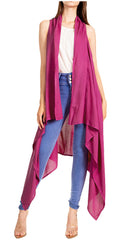 Sakkas Ivana Women's Oversized Draped Open Front Sleeveless Cardigan in Tie Dye#color_P-Purple