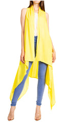 Sakkas Ivana Women's Oversized Draped Open Front Sleeveless Cardigan in Tie Dye#color_P-Yellow