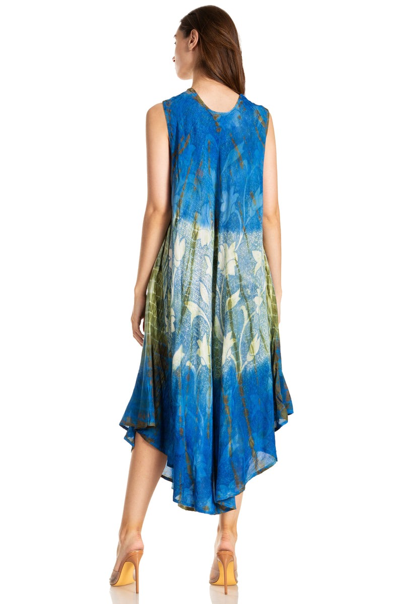 Sakkas Ombre Floral Tie Dye Tank Sheath Caftan Rayon Dress