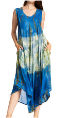 Sakkas Ombre Floral Tie Dye Tank Sheath Caftan Rayon Dress#color_Blue/Cream