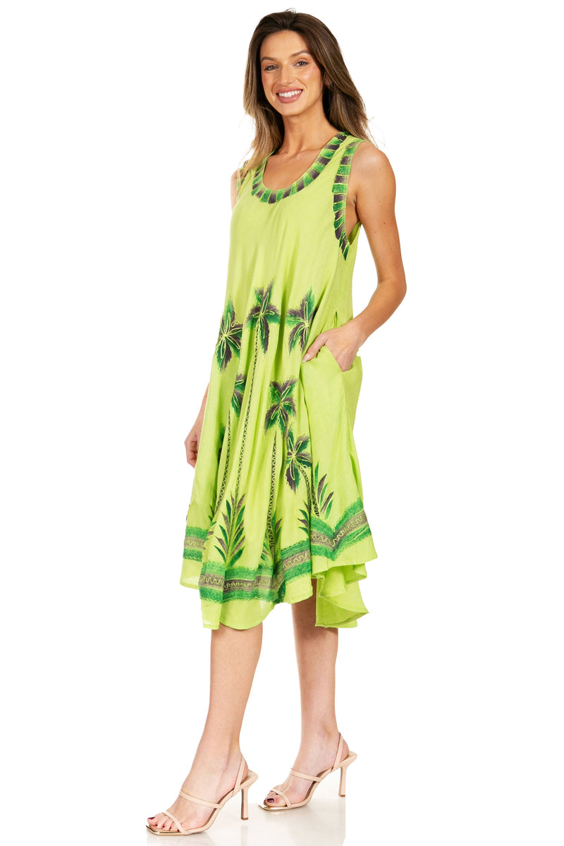 Sakkas Watercolor Palm Tree Tank Caftan Short Dress