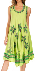 Sakkas Watercolor Palm Tree Tank Caftan Short Dress#color_Green