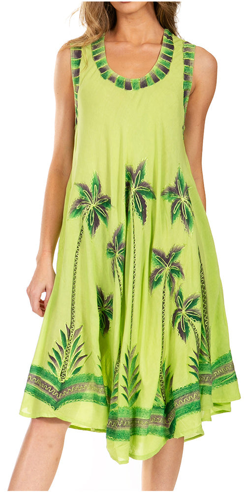 Sakkas Watercolor Palm Tree Tank Caftan Short Dress