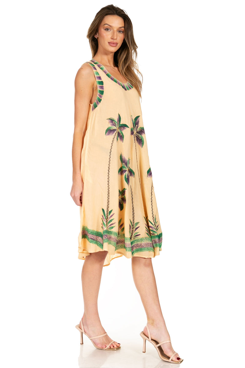 Sakkas Watercolor Palm Tree Tank Caftan Short Dress