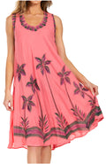 Sakkas Watercolor Palm Tree Tank Caftan Short Dress#color_Pink