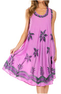 Sakkas Watercolor Palm Tree Tank Caftan Short Dress#color_Purple