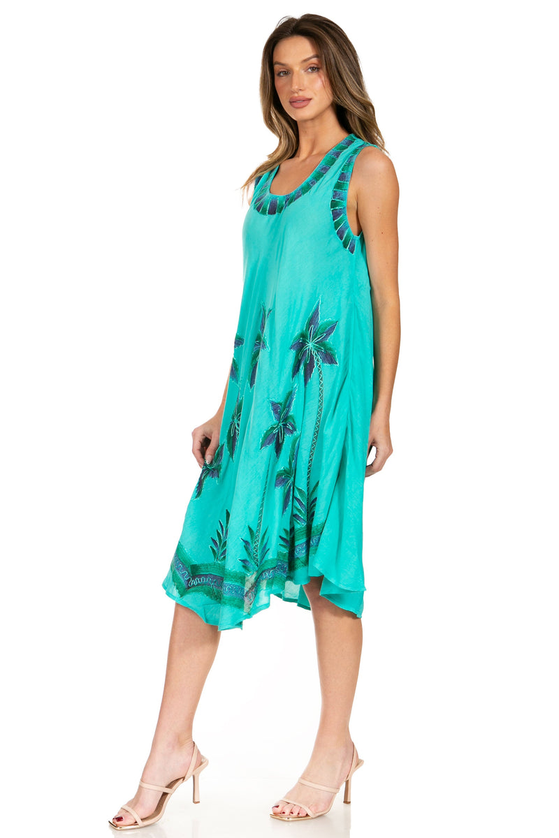 Sakkas Watercolor Palm Tree Tank Caftan Short Dress