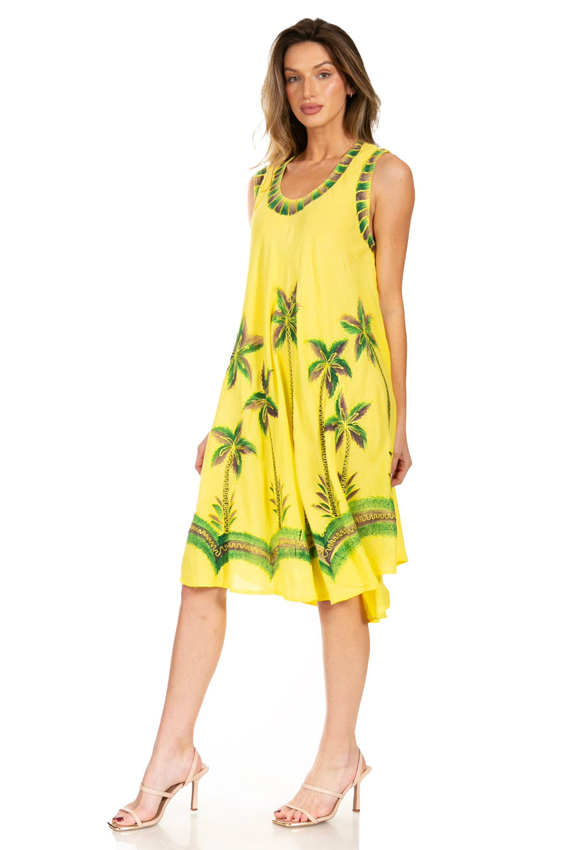 Sakkas Watercolor Palm Tree Tank Caftan Short Dress