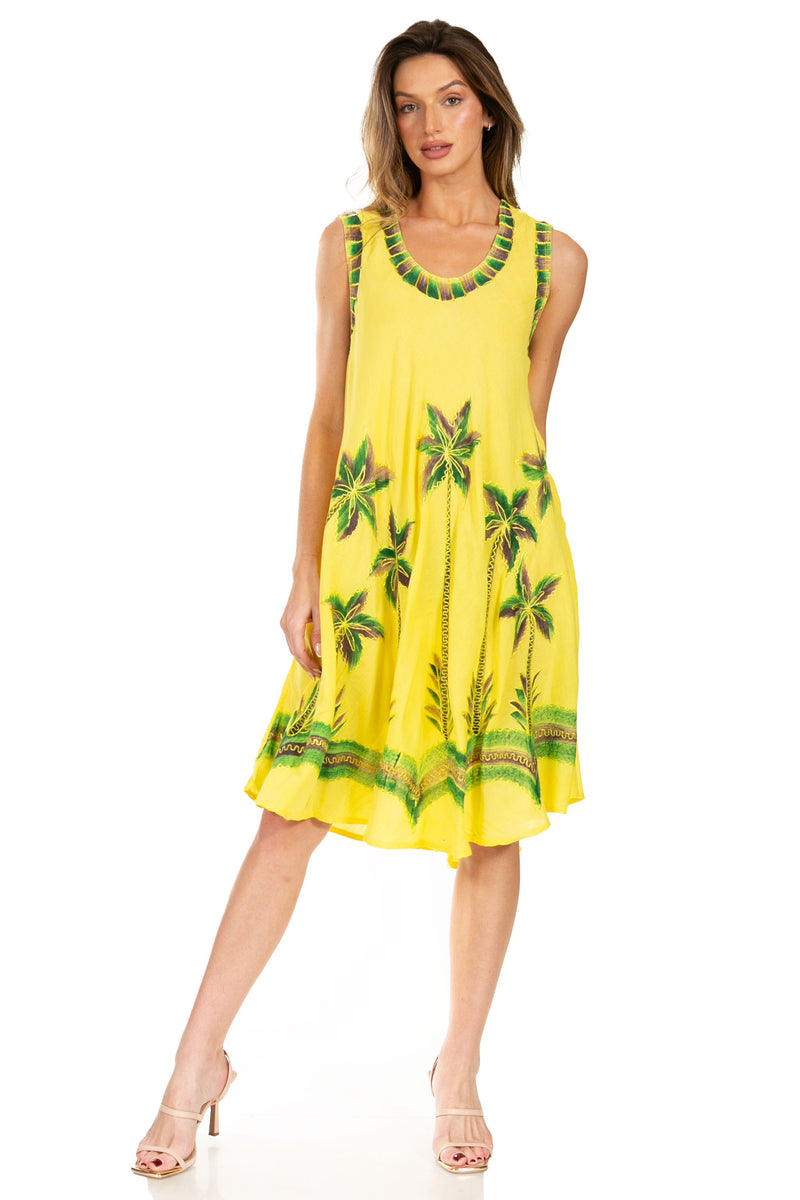 Sakkas Watercolor Palm Tree Tank Caftan Short Dress