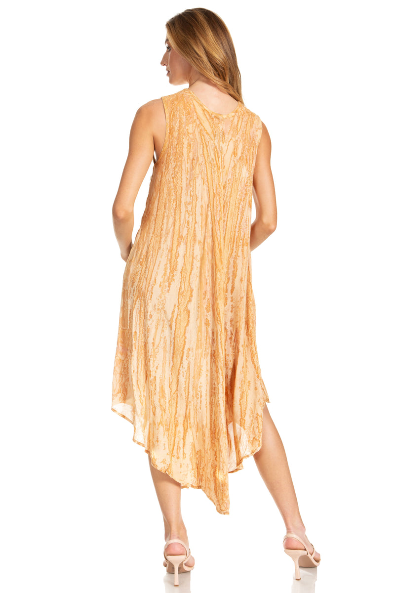 Sakkas Kara Long Draped Sleeveless Marbled Caftan Dress / Cover Up