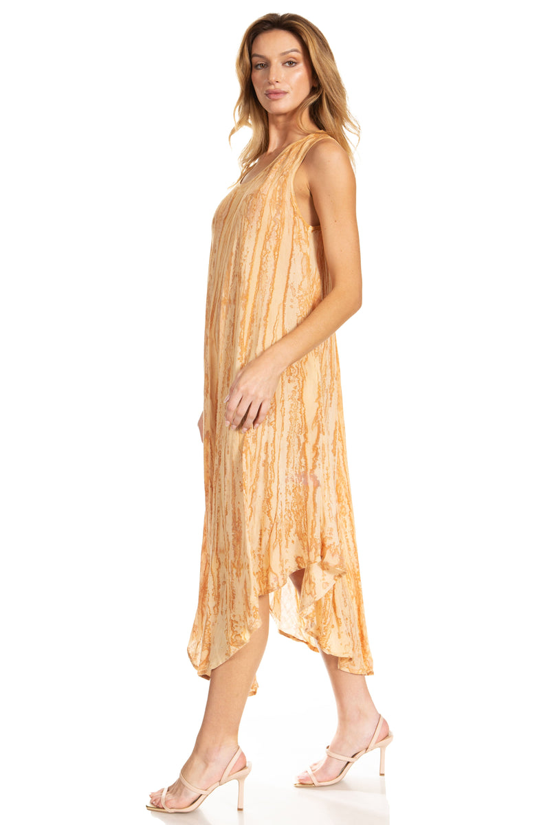 Sakkas Kara Long Draped Sleeveless Marbled Caftan Dress / Cover Up