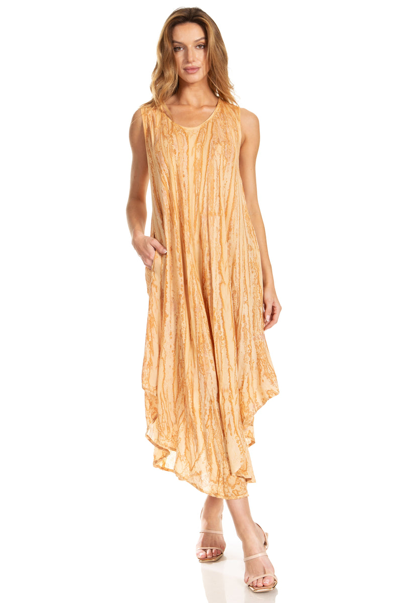 Sakkas Kara Long Draped Sleeveless Marbled Caftan Dress / Cover Up