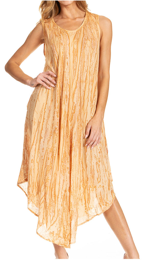 Sakkas Kara Long Draped Sleeveless Marbled Caftan Dress / Cover Up