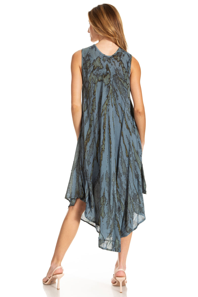 Sakkas Kara Long Draped Sleeveless Marbled Caftan Dress / Cover Up