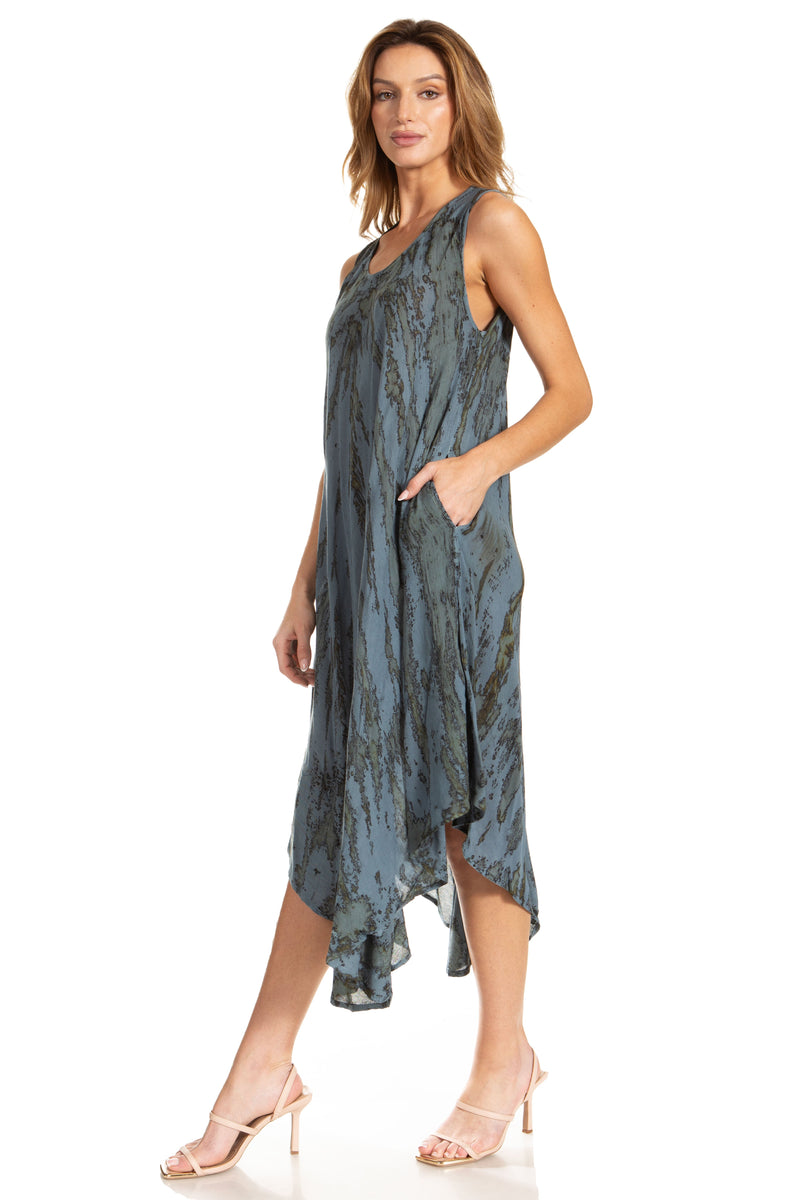 Sakkas Kara Long Draped Sleeveless Marbled Caftan Dress / Cover Up