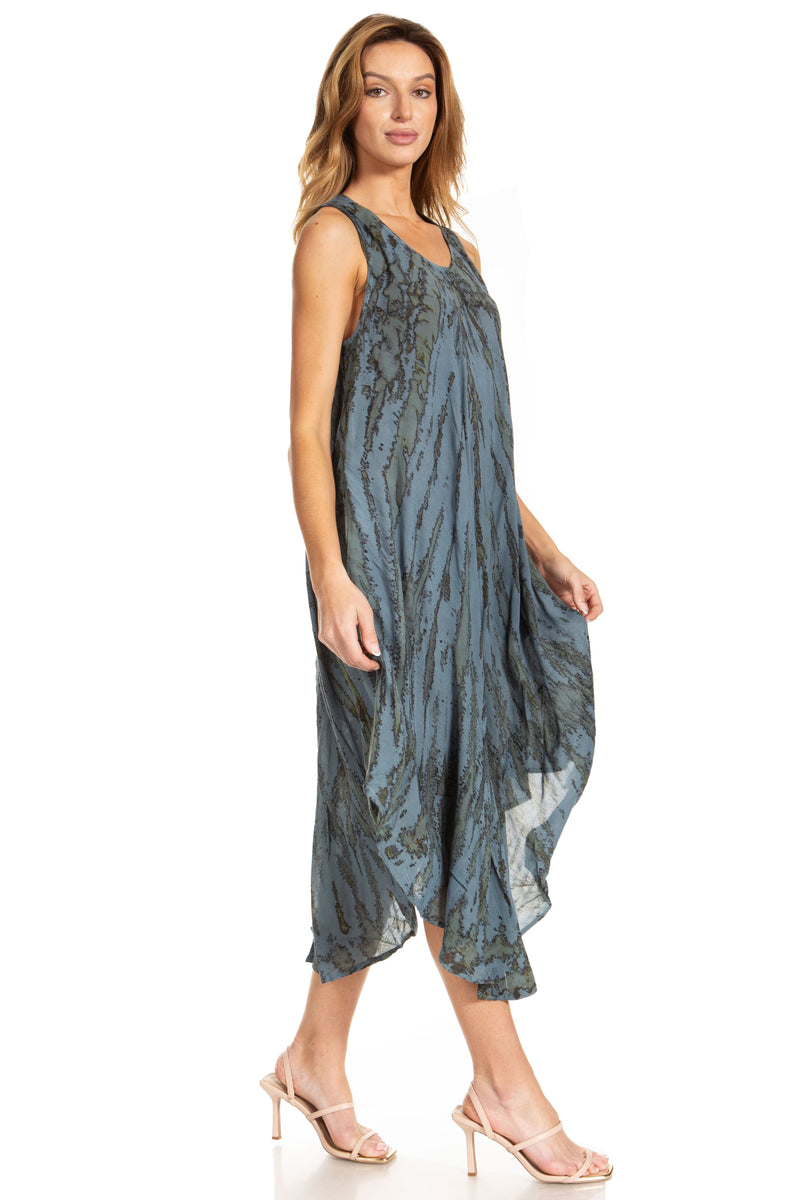 Sakkas Kara Long Draped Sleeveless Marbled Caftan Dress / Cover Up