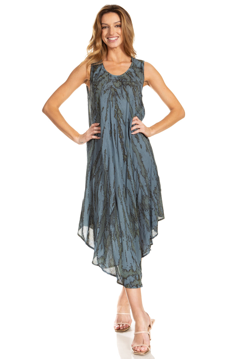 Sakkas Kara Long Draped Sleeveless Marbled Caftan Dress / Cover Up