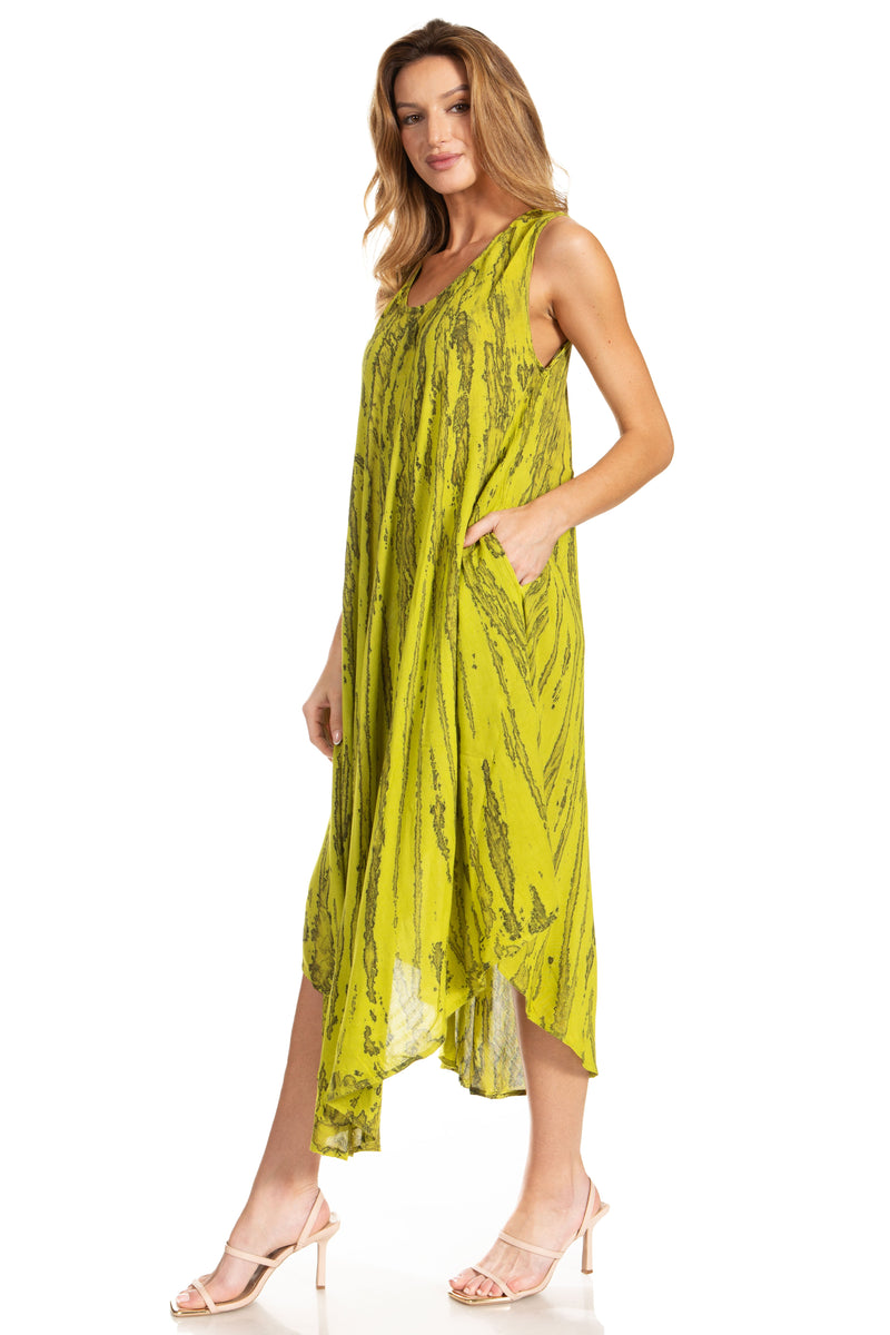 Sakkas Kara Long Draped Sleeveless Marbled Caftan Dress / Cover Up