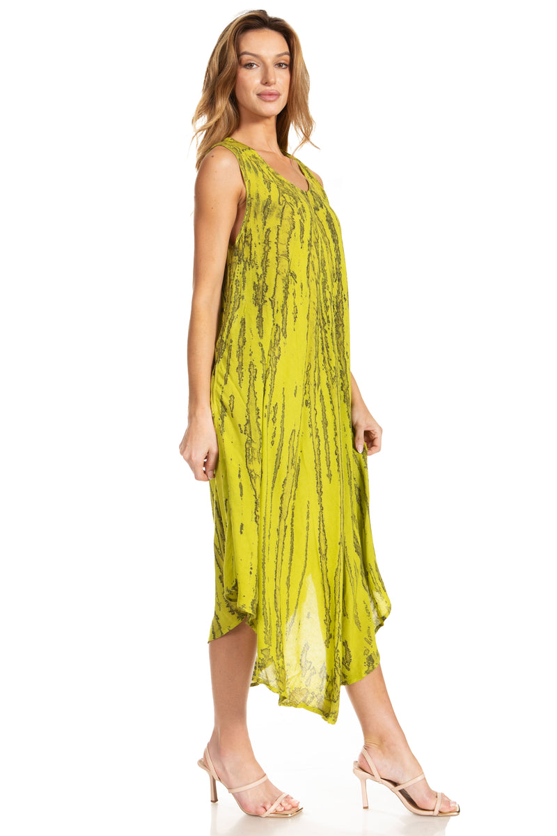 Sakkas Kara Long Draped Sleeveless Marbled Caftan Dress / Cover Up