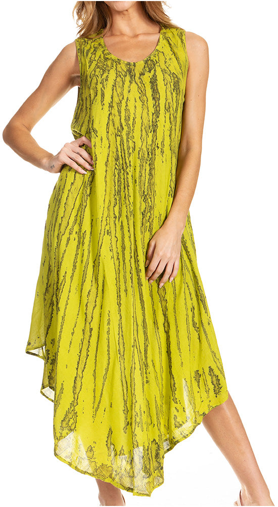 Sakkas Kara Long Draped Sleeveless Marbled Caftan Dress / Cover Up