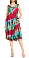 Sakkas Nora Sleeveless Embroidered Short Tie Dye Caftan Dress / Cover Up#color_1-Blue