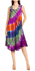 Sakkas Nora Sleeveless Embroidered Short Tie Dye Caftan Dress / Cover Up#color_1-Brown