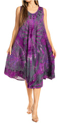 Sakkas Nora Sleeveless Embroidered Short Tie Dye Caftan Dress / Cover Up#color_4-Grey