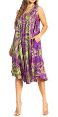 Sakkas Nora Sleeveless Embroidered Short Tie Dye Caftan Dress / Cover Up#color_4-Green