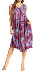 Sakkas Nora Sleeveless Embroidered Short Tie Dye Caftan Dress / Cover Up#color_4-NavyTurquoise