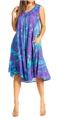 Sakkas Nora Sleeveless Embroidered Short Tie Dye Caftan Dress / Cover Up#color_4-PurpleTurquoise