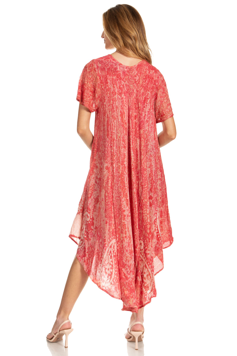 Sakkas  Bree Long Embroidered Cap Sleeve Marbled Dress