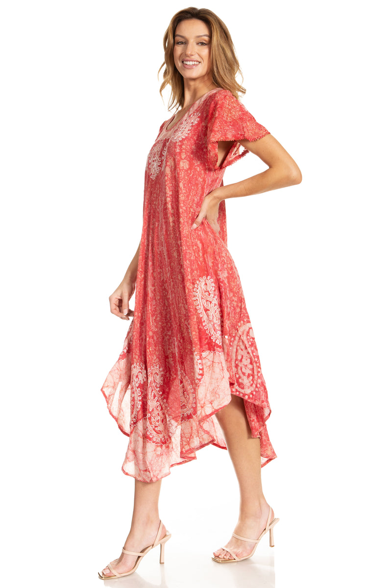 Sakkas  Bree Long Embroidered Cap Sleeve Marbled Dress