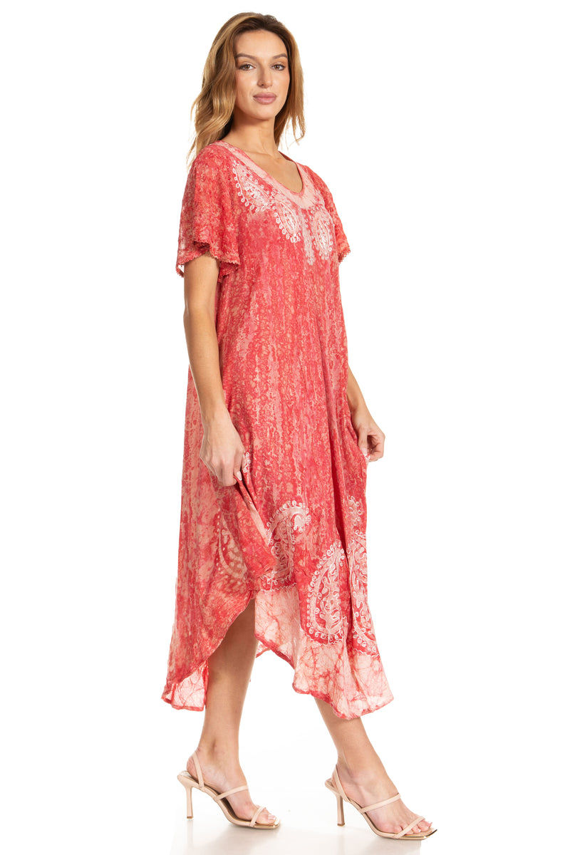 Sakkas  Bree Long Embroidered Cap Sleeve Marbled Dress