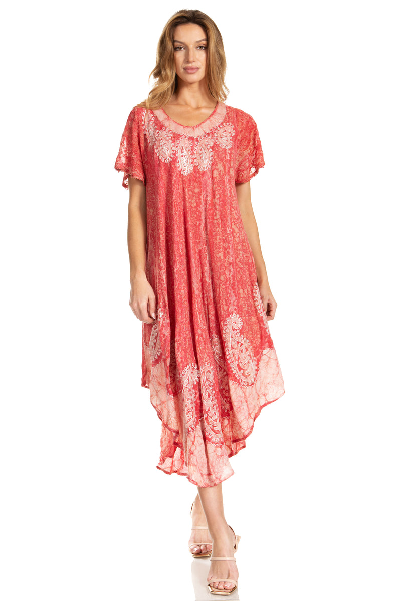 Sakkas  Bree Long Embroidered Cap Sleeve Marbled Dress