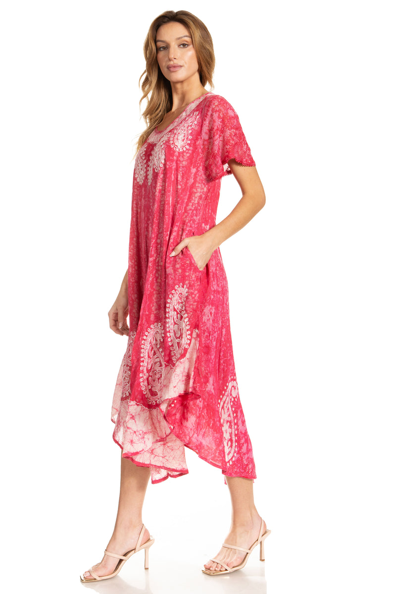 Sakkas  Bree Long Embroidered Cap Sleeve Marbled Dress