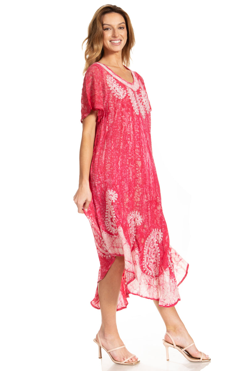 Sakkas  Bree Long Embroidered Cap Sleeve Marbled Dress