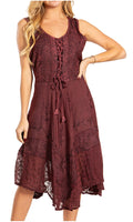 Sakkas Magdilena Stonewashed Corset Front Embroidered Dress#color_Chocolate