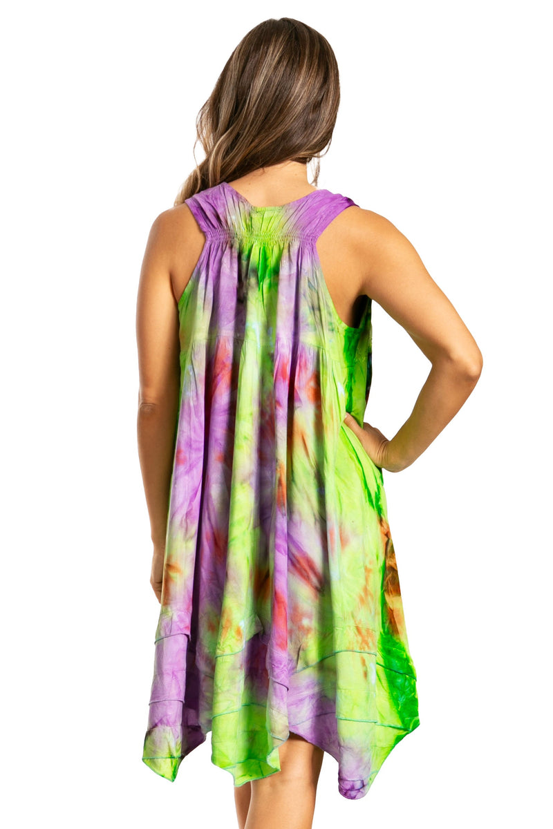 Sakkas Artemi Women's Casual Short Tie-dye Sleeveless Loose Tank Dress Cover-up