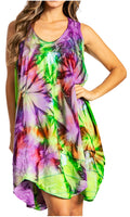 Sakkas Artemi Women's Casual Short Tie-dye Sleeveless Loose Tank Dress Cover-up#color_191477-GreenPurple