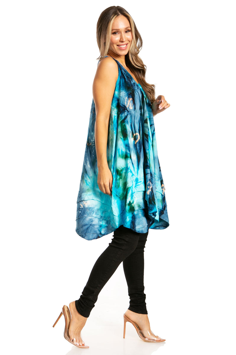 Sakkas Artemi Women's Casual Short Tie-dye Sleeveless Loose Tank Dress Cover-up