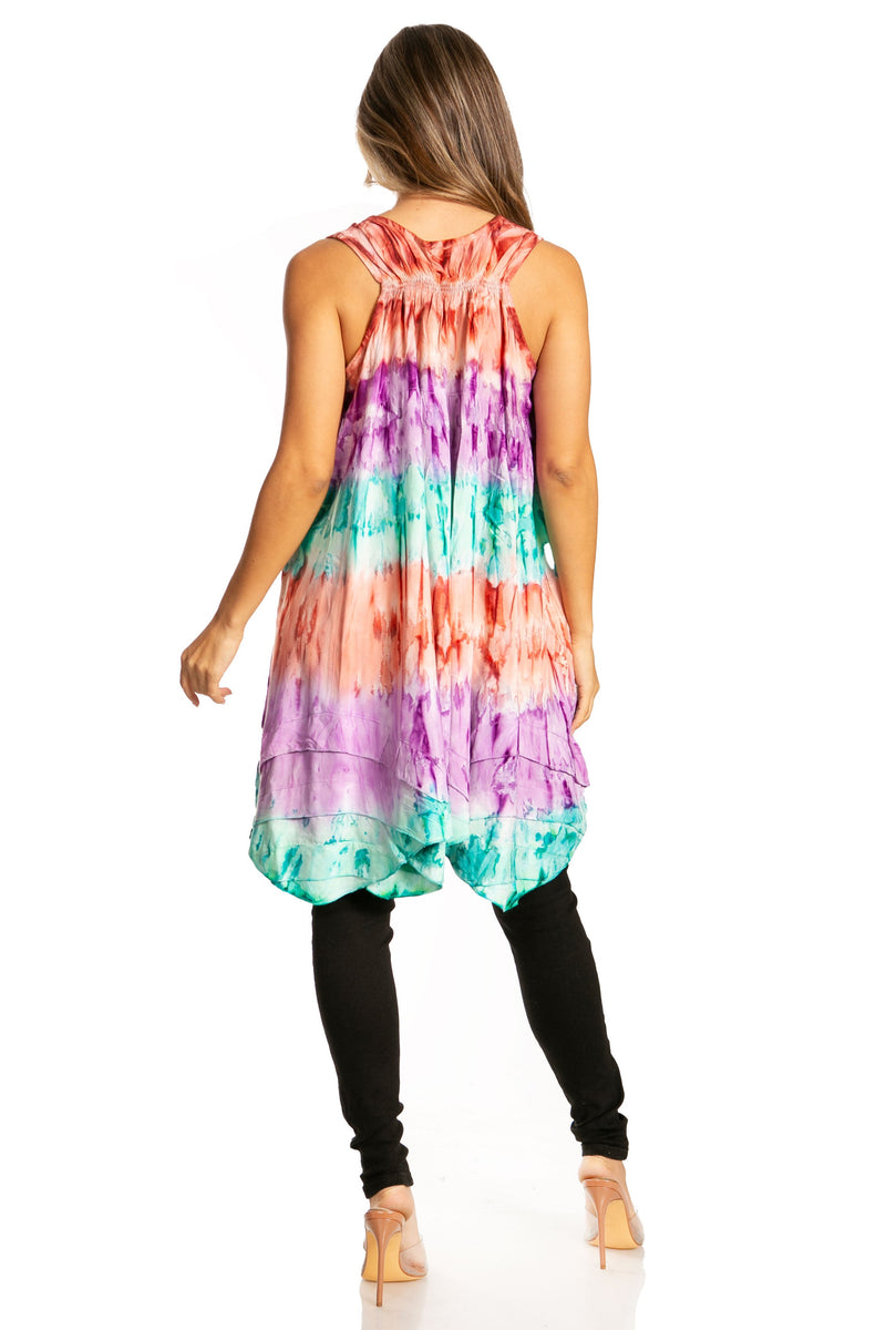 Sakkas Artemi Women's Casual Short Tie-dye Sleeveless Loose Tank Dress Cover-up