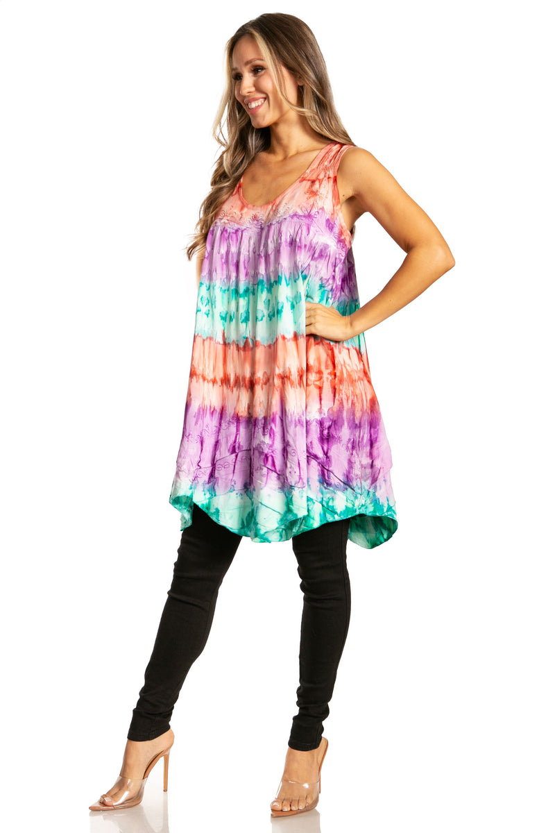 Sakkas Artemi Women's Casual Short Tie-dye Sleeveless Loose Tank Dress Cover-up