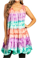 Sakkas Artemi Women's Casual Short Tie-dye Sleeveless Loose Tank Dress Cover-up#color_BrownMint