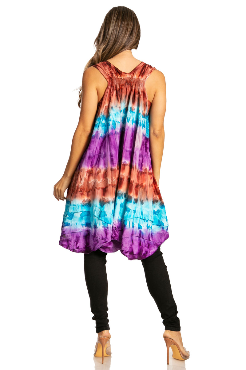 Sakkas Artemi Women's Casual Short Tie-dye Sleeveless Loose Tank Dress Cover-up