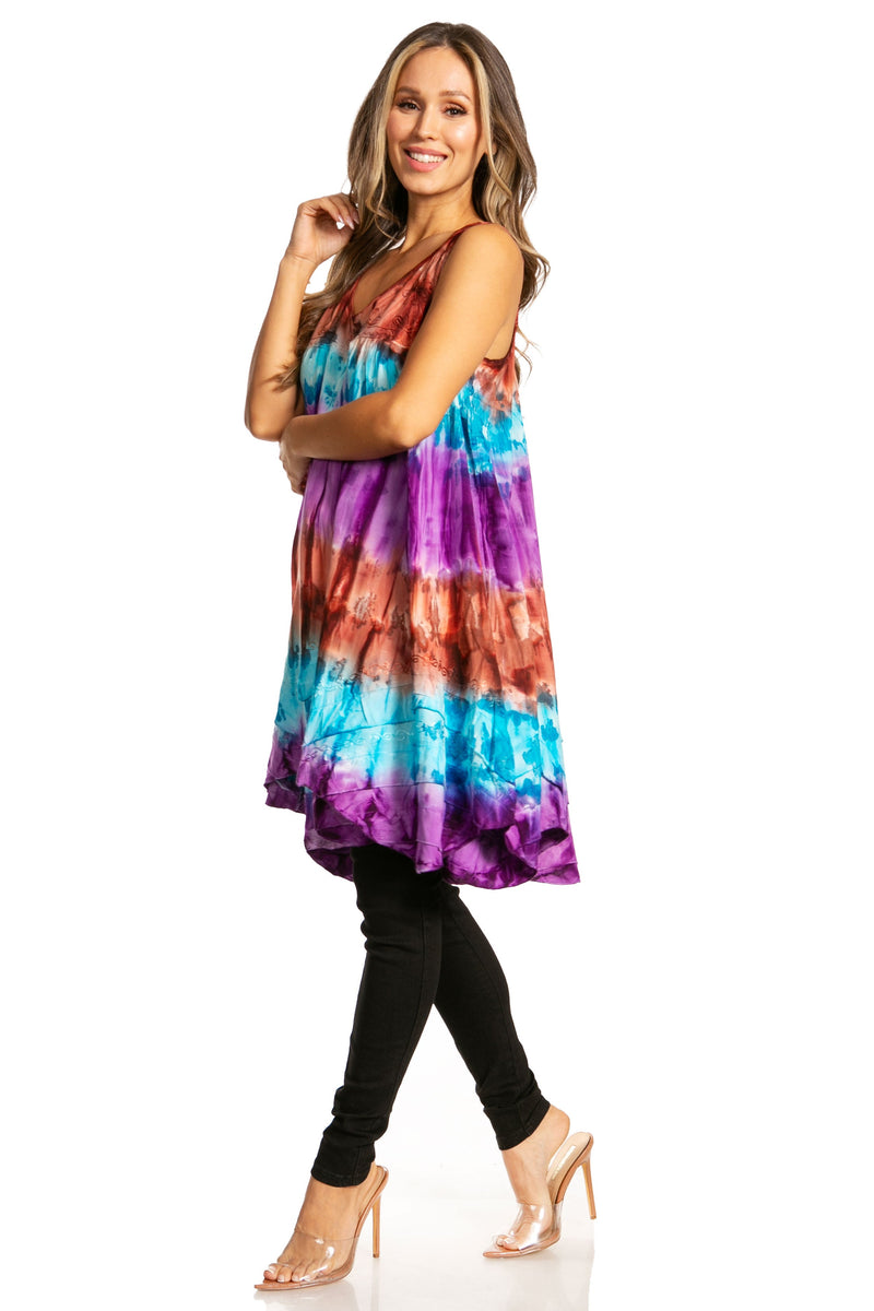 Sakkas Artemi Women's Casual Short Tie-dye Sleeveless Loose Tank Dress Cover-up