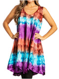 Sakkas Artemi Women's Casual Short Tie-dye Sleeveless Loose Tank Dress Cover-up#color_BrownTurquoise